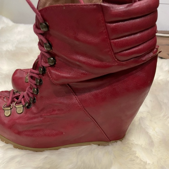 Jeffrey Campbell red wedge lace up boot - Picture 2 of 6